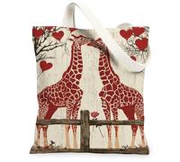 Borse di tela di canapa di amore della giraffa, borse della spesa riutilizzabili del modello romantico del cuore, spalla lavabile leggera rustica dell'annata S, Rosso, 13x15 Inch