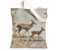 Borse di tela di canapa di cervo, borse della spesa riutilizzabili del modello della fauna selvatica, borse di tela della cinghia della spalla lavabile leggera, Beige, 13x15 Inch
