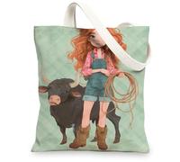 Borse di tela di canapa di Cowgirls, borse della spesa riutilizzabili di stile occidentale rustico, spalla lavabile leggera dell'animale della fattoria artistica, Verde, 13x15 Inch