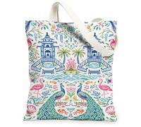 Borse di tela di canapa floreale del pavone, borse della spesa riutilizzabili del modello dell'uccello vibrante del modello dell'annata della primavera della cinghia della spalla leggera lavabile