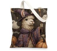 Borse di tela di tela fantasiose, borse della spesa riutilizzabili del modello animale sveglio, spalla lavabile leggera di Halloween dell'annata, Multicolore, 13x15 Inch