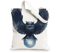 Borse di tela di totalizzatore del gufo, borse della spesa riutilizzabili del modello del cielo notturno, borse di tela della cinghia della spalla lavabile leggera dell'ann, bianco, 13x15 Inch