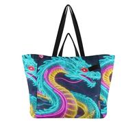 Borse di tela grandi robuste borse della spesa da cucina borsa da piscina per le donne kit di consegna maternità essenziale neon drago cinese e fiori di città