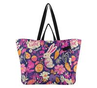 Borse di tela grandi robuste borse della spesa da cucina borsa per la spesa per gli uomini ospedale, shopping, spiaggia, viaggi felice Pasqua coniglio carote fiocco uovo margherita