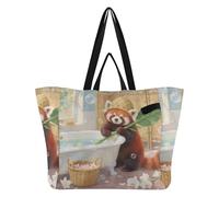 Borse di tela per vacanze, cucina, drogheria, lavanderia, per donne, ospedale, shopping, spiaggia, viaggi, piccolo panda rosso doccia