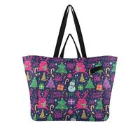 Borse di tela riutilizzabili borse della spesa della cucina Casual Shopping Bag per gli uomini Viaggi Cucina Negozio Natale Navy Blush Renna Elementi di Natale