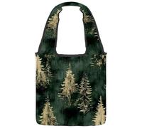 Borse di tela riutilizzabili, borse multiuso in tessuto per la spesa, lo shopping, il lavoro e i viaggi, colori acquerello, verde, bosco, foresta, terra, Multicolore 01, 14.1x14.9in/36x38cm