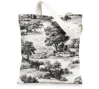 Borse di tela rustiche con animali, motivo vintage con paesaggio agricolo, borse per la spesa riutilizzabili, leggere e lavabili, per shopping, viaggi all'aperto, spiaggia, 33 x 38 cm