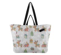 Borse di tela tote riutilizzabili da cucina borse della spesa borsa di stoffa per gli uomini regali di nozze regali di Natale grigio chiaro renna slitta regalo