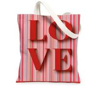 Borse di totalizzatore a righe della tela di San Valentino, borse riutilizzabili ispirate all'amore della spesa, tela lavabile leggera F della tracolla, Rosso, 13x15 Inch