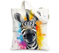 Borse di totalizzatore a strisce artistiche della tela del cavallo, borse della spesa riutilizzabili della stampa animale variopinta, tracolla lavabile leggera, bianco, 13x15 Inch