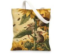 Borse di totalizzatore animali della tela, borse della spesa riutilizzabili ecologiche di progettazione della pianta del topo sveglio, spalla lavabile leggera, Giallo, 13x15 Inch
