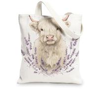 Borse di totalizzatore animali della tela, borse riutilizzabili della drogheria del modello della lavanda della mucca, borse di tela lavabili leggere rustiche della tela, bianco, 13x15 Inch