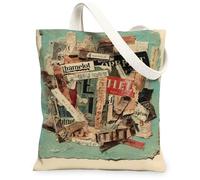 Borse di totalizzatore artistiche d'annata, borse della spesa riutilizzabili del modello del collage, tela lavabile leggera della tracolla per la T, Beige, 13x15 Inch