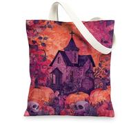 Borse di totalizzatore artistiche d'annata della tela, borse riutilizzabili della drogheria del modello della zucca di Halloween, tracolla lavabile leggera può, Violetto, 13x15 Inch