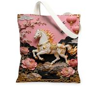 Borse di totalizzatore artistiche d'annata della tela, borse riutilizzabili della drogheria della stampa floreale del cavallo, spalla lavabile leggera elegante S della primavera, Pesca, 13x15 Inch