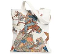 Borse di totalizzatore artistiche d'annata della tela, borse riutilizzabili della drogheria di progettazione del modello e del cavallo, tracolla lavabile leggera Canv, bianco, 13x15 Inch