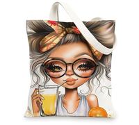 Borse di totalizzatore artistiche della tela, borse della spesa riutilizzabili di progettazione del carattere sveglio, cinghia lavabile leggera giocosa divertente Ca, Multicolore, 13x15 Inch