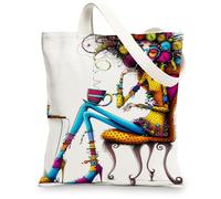 Borse di totalizzatore artistiche della tela, borse della spesa riutilizzabili variopinte di progettazione fantasiosa, borse lavabili leggere della tela della tracolla, Colorato, 13x15 Inch