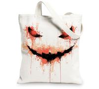 Borse di totalizzatore artistiche della tela, borse riutilizzabili della drogheria del modello felice di emoticon, borse lavabili leggere della tela della tracolla f, bianco, 13x15 Inch