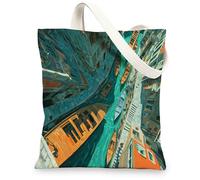 Borse di totalizzatore artistiche della tela, borse riutilizzabili della drogheria di progettazione astratta del corso d'acqua, tracolla lavabile leggera ecologica, Multicolore, 13x15 Inch