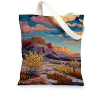 Borse di totalizzatore artistiche della tela, borse riutilizzabili della drogheria di progettazione del paesaggio d'annata, borse lavabili leggere della tela della tracolla, Multicolore, 13x15 Inch