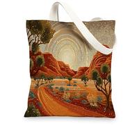 Borse di totalizzatore artistiche della tela, borse riutilizzabili della drogheria di progettazione rustica del paesaggio, borse lavabili leggere della tela della tracolla f, Marrone, 13x15 Inch