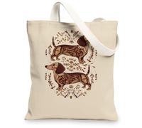 Borse di totalizzatore artistiche della tela del cane, borse ecologiche lavabili leggere della tracolla di progettazione animale per il viaggio di acquisto Bea, Beige, 13x15 Inch