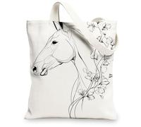 Borse di totalizzatore artistiche della tela del cavallo, borse della spesa riutilizzabili di progettazione floreale elegante, tela lavabile leggera B della tracolla, bianco, 13x15 Inch