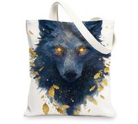 Borse di totalizzatore artistiche della tela del lupo blu, borse della spesa riutilizzabili eleganti di progettazione della fauna selvatica, Shou ecologico lavabile leggero, Blu, 13x15 Inch
