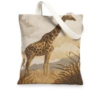Borse di totalizzatore artistiche della tela della giraffa, borse della spesa riutilizzabili del modello animale d'annata, tracolla lavabile leggera, Marrone, 13x15 Inch