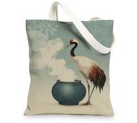 Borse di totalizzatore artistiche della tela della gru, borse della drogheria lavabili leggere riutilizzabili per la spiaggia di viaggio di shopping, Blu, 13x15 Inch