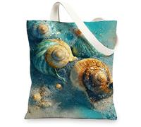 Borse di totalizzatore artistiche della tela delle conchiglie blu, borse riutilizzabili costiere della spesa, borse lavabili leggere della tela della tracolla per la B, Blu, 13x15 Inch
