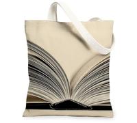 Borse di totalizzatore artistiche dell'annata, borse della spesa riutilizzabili di progettazione delle pagine del libro, tela lavabile leggera della tracolla per, Beige, 13x15 Inch