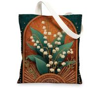 Borse di totalizzatore botaniche della tela, borse della spesa riutilizzabili di progettazione floreale elegante della foglia, leggero artistico d'annata dovrebbe, Verde, 13x15 Inch