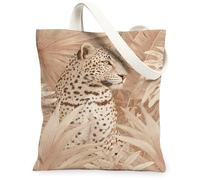 Borse di totalizzatore botaniche della tela del leopardo, borse della drogheria riutilizzabili del modello animale della pianta, lavabile leggero tropicale di estate dovrebbe, Beige, 13x15 Inch