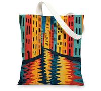 Borse di totalizzatore colorate della tela, borse della spesa riutilizzabili del modello di paesaggio urbano, borse di tela lavabili leggere moderne per il viaggio della, Colorato, 13x15 Inch