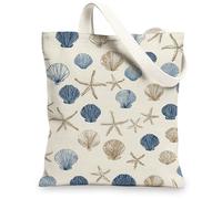 Borse di totalizzatore costiere della tela, borse riutilizzabili della drogheria del modello di Shell dell'annata, borse di tela lavabili leggere fo della tracolla, Beige, 13x15 Inch