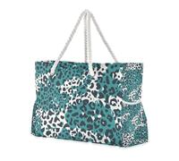 Borse di totalizzatore da viaggio a prova di sabbia con stampa leopardata verde con tasche laterali Borsa da spiaggia in gomma con tasche con cerniera