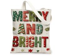 Borse di totalizzatore della tela allegre e luminose, borse della drogheria riutilizzabili del modello delle stelle di vacanza, spalla lavabile leggera di inverno d', bianco, 13x15 Inch