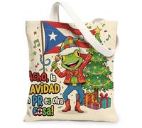 Borse di totalizzatore della tela anfibia di Natale, borse della spesa riutilizzabili di progettazione del carattere di festa divertente, Shou leggero lavabile festivo, Beige, 13x15 Inch