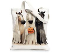 Borse di totalizzatore della tela animale, borse della drogheria riutilizzabili di progettazione fantasiosa del cavallo, tracolla lavabile leggera giocosa divertente divertente, bianco, 13x15 Inch