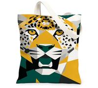 Borse di totalizzatore della tela animale, borse della drogheria riutilizzabili di progettazione geometrica del leopardo, tracolla lavabile leggera di estate per Tra, Giallo, 13x15 Inch