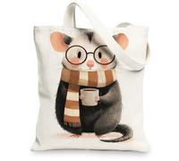 Borse di totalizzatore della tela animale sveglio, borse riutilizzabili di progettazione adorabile dell'opossum, borse di tela lavabili leggere divertenti della cinghia della spalla per, bianco, 13x15