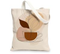 Borse di totalizzatore della tela astratte, borse riutilizzabili della drogheria del disegno artistico della linea, borse di tela lavabili leggere della tela della tracolla, Beige, 13x15 Inch