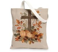 Borse di totalizzatore della tela autunnale, borse della spesa riutilizzabili del modello di autunno rustico, borse di tela della tracolla lavabili leggere per la palestra, Beige, 13x15 Inch
