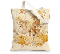 Borse di totalizzatore della tela degli animali, borse della spesa riutilizzabili di progettazione animale della fattoria carina, Stra leggero lavabile floreale della boem, Beige, 13x15 Inch