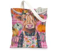 Borse di totalizzatore della tela degli animali dell'azienda agricola, borse della spesa riutilizzabili di progettazione della mucca carina, tracolla lavabile leggera rustica fantasiosa C, Pesca