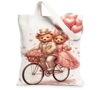 Borse di totalizzatore della tela degli orsi di nozze, borse riutilizzabili della drogheria del modello di amore animale sveglio, tela lavabile leggera della tracolla, bianco, 13x15 Inch