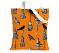 Borse di totalizzatore della tela degli uccelli, borse della drogheria riutilizzabili del modello artistico del gufo e della scopa, spalla lavabile leggera dell'annata fantasiosa, Arancione, 13x15